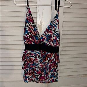 Catalina Black and Blue Ruffled Swim Camisole